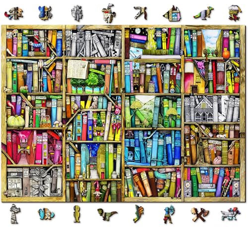 WOODEN.CITY Bücherregal 1000 Teile Puzzle, Holzpuzzles für Erwachsene, Hergestellt EU, Größe 51,9 x 37,5 cm, Bibliothek Puzzle, Geschenk, Hobby