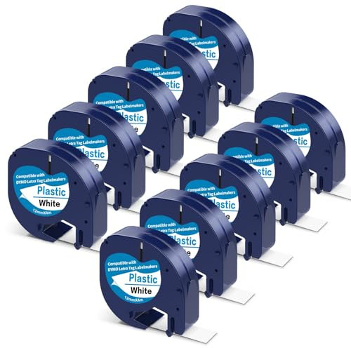 DRNS Ersatz für Dymo Paper White 12mm x 4m, Kompatibel Dymo Letratag Etikettenband Papier Weiß 91200 S0721510 für Dymo Letratag LT-100H LT-100T Letratag XR 200B, A91220 Schwarz auf Weiß Schriftband