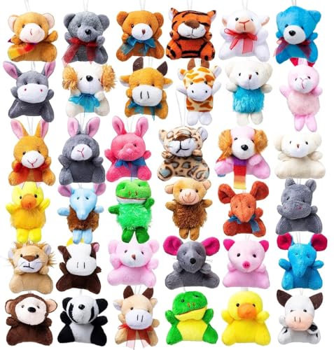 JOYIN 12 Pack Random Mini Animal Plush Toy Assortment (12 Units 2-3 ),Bulk Stuffed Animals for Kids, Small Animals Plush Keychain Decoration, Carnival Prizes, Birthday Goodie Bags & Party Favors