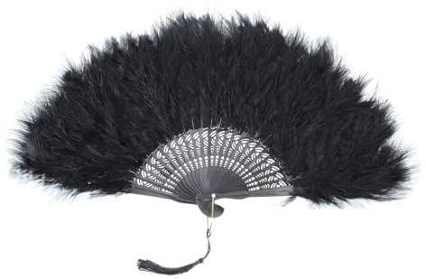 sourcing map Feather Hand Fan Black Grey Vintage Folding Fan Feather Fan Handheld for Halloween Party Wedding Dancing Decoration