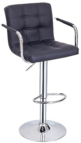 Panana Barhocker 1er Set, Barstuhl höhenverstellbar, mit Kunstleder, 360° Drehstuhl, Küchenstuhl mit Armlehnen, Rückenlehne und Fußstütze (Schwarz, 1), FD-FBBC81