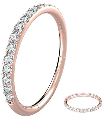 Generisch CASIKY Nasenring, 16G Zirkonia Nasenringe 316L Chirurgenstahl Knorpelohrring 1,2*8 mm Lippenring Hoop Nose Ring Helix Ring Klar Hoop Septumring Clicker Körperpiercing Body Piercing(Roségold)