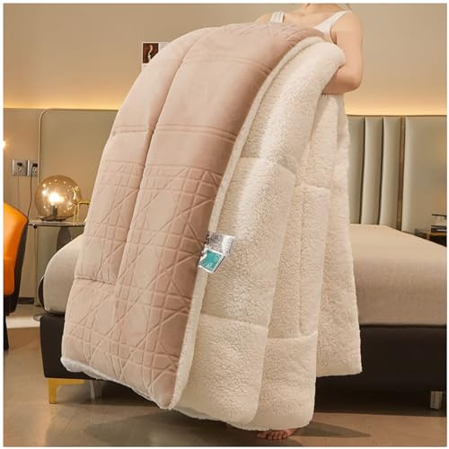 GOFOHIMI Piumino Matrimoniale Invernale Caldo Piumone, Trapunta Invernale in Lana di Agnello, Coperta Matrimoniale Queen Size Singola Doppia Cashmere, Leggero e Caldo,Cachi,200x230cm(4kg)