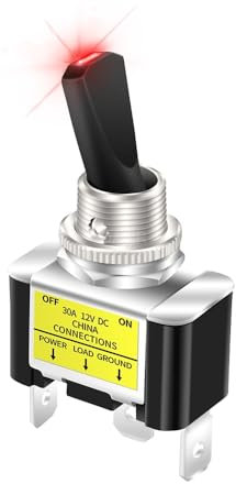 LEVSEB Interruttore a levetta per auto, 12 V, 30 A, rosso, con illuminazione a LED, solo a 12 Volt, SPST on/off, 2 posizioni, 3 poli per auto, camion, barche ASW-07D-2