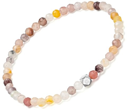 EUMENIDES Naturdiamant-Edelstein-Armband, 4MM Naturstein-Armband für Frauen, 5MM 925 Silber，Elastische Kordel (Veilchen，4MM)