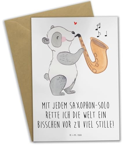 Mr. & Mrs. Panda Grußkarte Saxophon Magie - Geschenk, Solo, Blues, weihnachtskarten, Musik, hochzeitskarten, Klangwelt, Technik, Lernen, Grußkarten, Instrument, Saxophonist, einladungskarten, Musiker