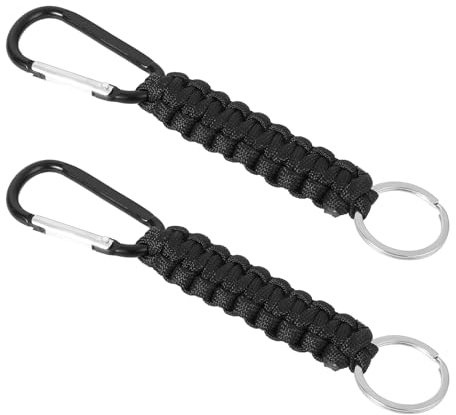 COMNICO 2 Stück Paracord Schlüsselanhänger Personalisiert Karabinerhaken Karabiner Geflochtenes Lanyard D-Ring Schlüsselband Schlüsselring für Männer und Frauen Outdoor Camping Wandern(Schwarz)