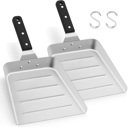 HaSteeL Griddle Metal Spatula, Large Stainless Steel Griddle Food Mover, Smash Burger Turner, Food Shovel Scraper, Ideal for Flat Top Teppanyaki Stir-frying Grilling Cooking BBQ, Dishwasher Safe, 2 PC