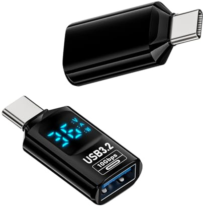 QIANRENON 10Gbps USB C macho a USB 3.2 hembra adaptador de pantalla digital 36 W USB tipo C macho a USB 3.2 Gen2 hembra carga conector de vigilancia USB C a A carga detección en tiempo real, 2