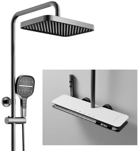 WuDLi Système de Douche thermostatique, Ensemble de pommeau de Douche Luxueux pour Tout Le Corps à 6 Fonctions avec Jets corporels, Touche de Piano, Affichage numérique, Pluie, Cascade,