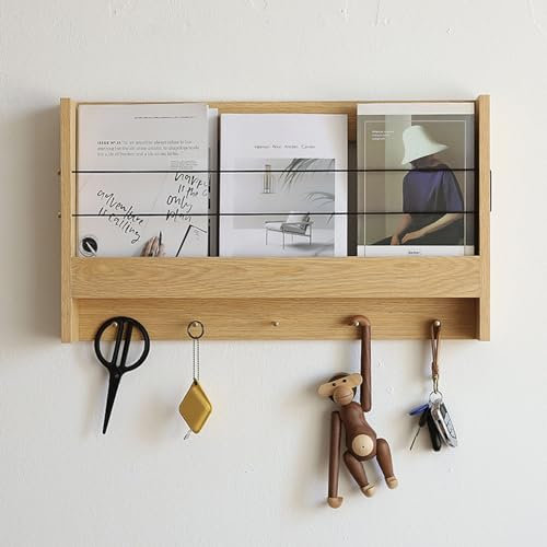 SOBS Rustikales schwebendes Regal zur Wandmontage, Briefhalter, Zeitungsständer, Schlüsselhalter aus Holz, Büchersortierer, Organizer mit 5 Schlüsselhaken for Eingangsbereich, Wohnzimmer(A)