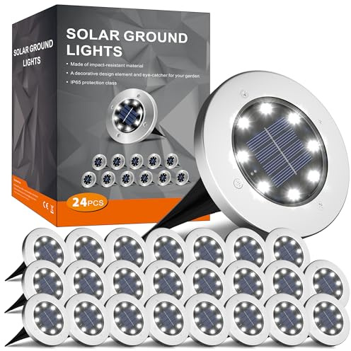 INCX 4.6 inch Solar Lights Outdoor Waterproof, 24 Pack Solar Light for Outside, Garden Lights Landscape Lighting for Patio Pathway Lawn Yard Deck Driveway Walkway, Cold White
