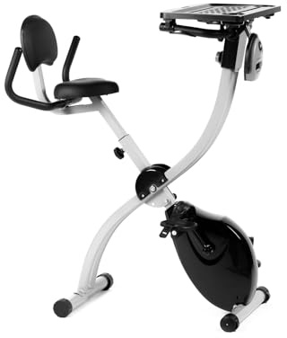 YM Cyclette Bike Pieghevole Da Casa, Design Salvaspazio, Sella Regolabile in Altezza, Richiudibile, Manubrio & Poggiaschiena & Braccioli Reclinabili, Con Tavolino Porta Computer, Ruote Per Trasporto