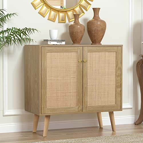 Yvsevnr Küchenschränke, Küchenschrank mit Arbeitsplatte, Sideboard mit Rattan Türen, Verstellbare Ablagen, Landhausstil, für Küche, Wohnzimmer, Flur und Esszimmer 80 x 35 x 79 cm