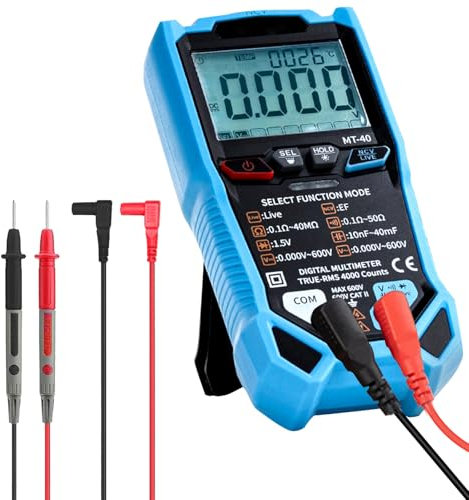 DEWIN Multimetro Digital Profesional,Polimetro 4000 Conteos,Tester Electricista sin Contacto,con RMS verdadero de rango automático, que mide voltaje, capacitancia, resistencia, diodo ecc.