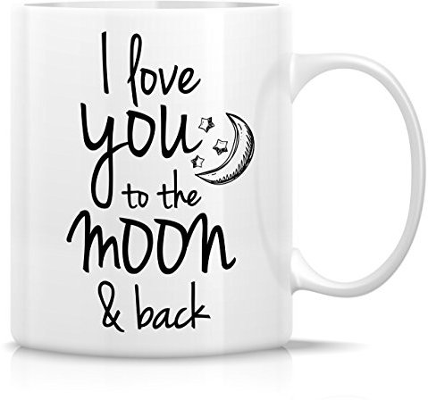 Lustige Tasse – I Love You To The Moon & Back, 325 ml, Keramik-Kaffeetassen – lustig, sarkastisch, motivierend, inspirierend, Geburtstagsgeschenk für Ehemann, Ehefrau, Freund, Freundin, Freunde