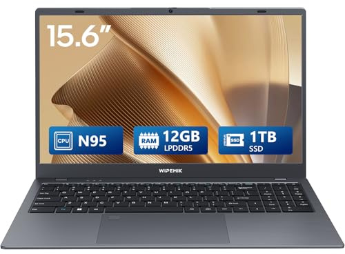 WIPEMIK Computer portatile, 12 GB LPDDR5 RAM Laptop 1TB SSD, Quad-Core N95, 15.6 pollici 1080P IPS Display Win11 Pro laptop, WiFi 5, BT 5.0, impronte digitali, USB Type-C