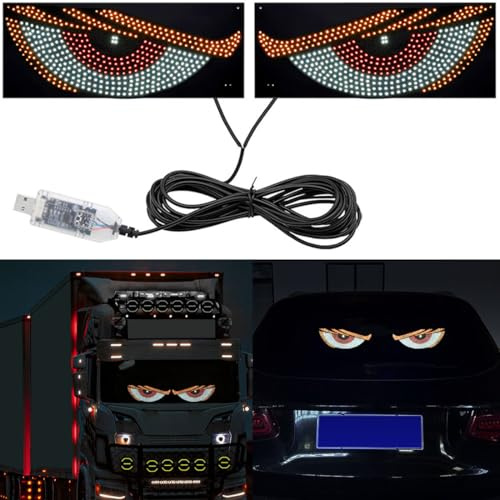 Occhi da diavolo a LED per parabrezza,12 cm x 30 cm Occhi da diavolo per auto,Occhi a LED per auto, dinamici e personalizzati con luce animata