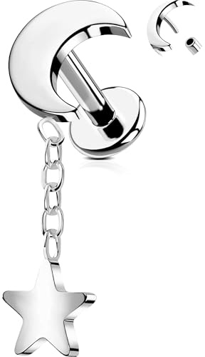 OUFER Body Piercing Trådlösa tryckstift labret nitar titanpiercing smycke 16G helix tragus conch-örhänge bar stift dingla platt rygg örhängen 6/8 mm Cartilage Bar, white gold 6mm