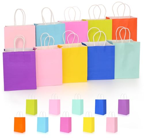 HOMIKLSA 20 Sacs Cadeau avec Poignées 21x15x8cm - 10 Couleurs Éclatantes, Parfaits pour Shopping, Mariages, Fêtes et Anniversaires (Taille Petite)