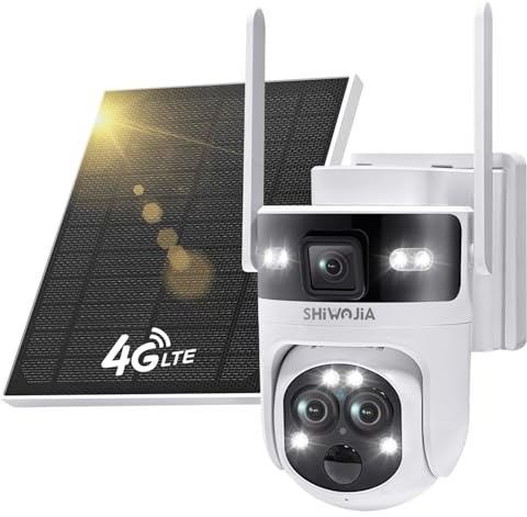SHIWOJIA Telecamera con SIM Esterno Solar, 2K 4MP 360° PTZ 2K 4MP Telecamera di Sorveglianza con Doppio Obiettivo e Doppio Schermo,15X Zoom, Night Visione, Audio a 2 vie, Rilevamento del Movimento