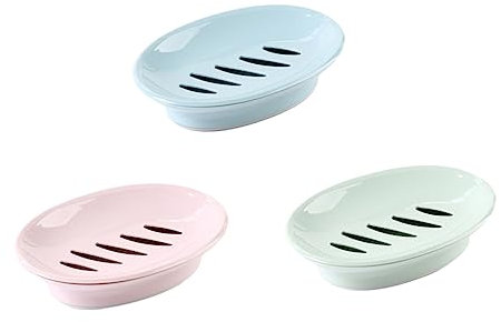 LIFKOME Oval Shaped Double Drain Soap Tray Holder for Bathroom Kitchen Blue Plastic Soap Dish for Bathroom Sink