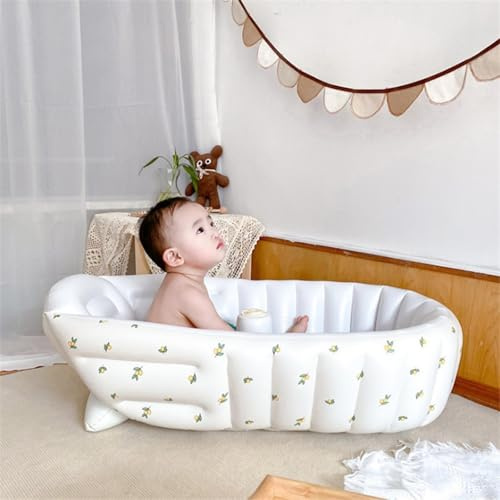 Faltbare tragbare Baby Wanne aus sicherem PVC,Badewanne für Neugeborene & Kleinkinder mit Luftpumpe,Reisebadewanne, auch als Spielpool oder Bällebad nutzbar (Oliv)