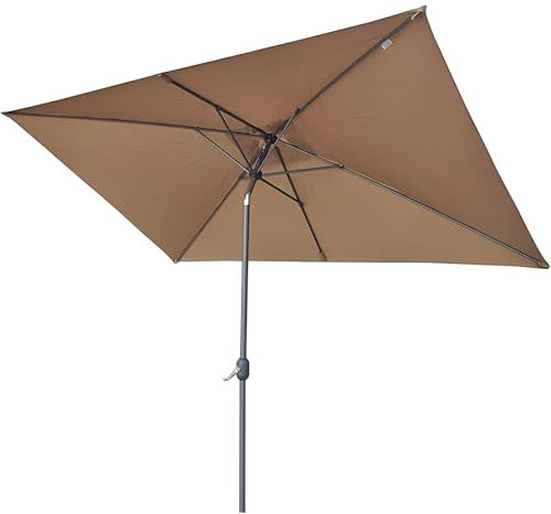 HAOKKV Ombrellone Da Giardino 200 X 300 Cm Con Inclinazione A Pulsante E Manovella, Parasole Spiaggia, 6 Stecche In Acciaio, Per Veranda, Terrazza, Giardino(Khaki)