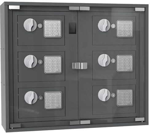 Profirst LockMaster Schlüsselausgabe Elektronikschloss Notöffnung Stahl Anthrazit Kunststoffscheibe 6 Fächer inkl. Befestigungsmaterial