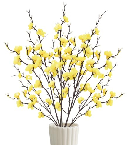 Surplex Paquete de 6 flores artificiales de ciruelo amarillo, ramos florales de ciruela de tela de seda falsa, flores de seda de imitación de plástico de 21.65 pulgadas para oficina, hotel, hogar