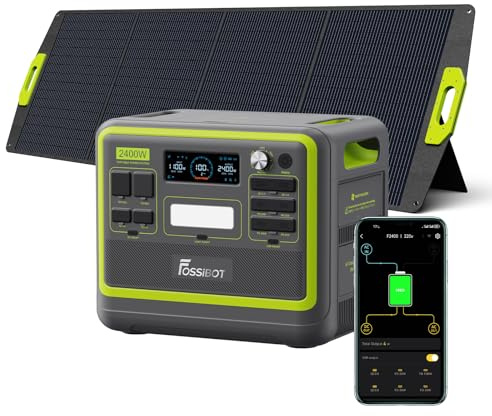 FOSSiBOT F2400 Powerstation mit 200W Solarpanel faltbar, Solargenerator 2048Wh LiFePO4 Batterie 230V 2400W 3AC Ausgängen, USV‑Funktion <10 ms Mobile Stromerzeuger für Camping/Reise/Zuhause/Notfall