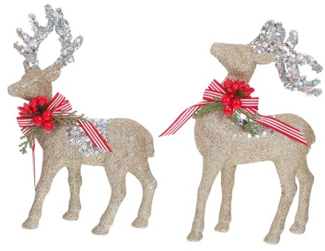 Cabilock Statues De Renne Floquées Plastique à Paillettes pour Décoration De Noël Figurines De Cerf De Noël Réutilisables pour Cheminée Ou Table
