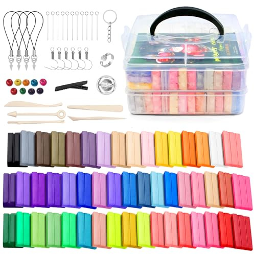 Polymer Clay Set, 50 Farben Modelliermasse Ofenhärtend, mit Modellierwerkzeugen und Zubehör, für DIY-Projekte, Skulpturales Modellieren