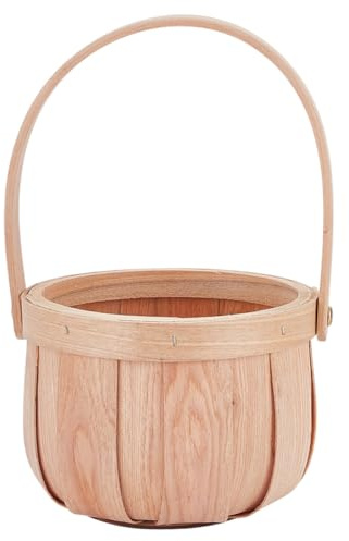 AHANDMAKER Wood Small Basket with Handle Rustic Decorative Wooden Gift Basket for Picnic Gardening DIY Crafts Thanksgiving Christmas Home Tabletop Decoration, Sandy Brown 4.17x5.91x10in