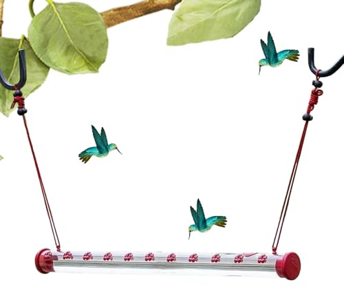 laxreheye Distributeur de Nourriture pour Oiseaux pour l'extérieur - de Nourriture pour Colibri - Abreuvoir Rouge pour Jardin, terrasse, Arbre, Balcon extérieur
