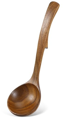 VALICLUD Cucchiaio di Legno per Zuppa Manico lungo Antiscivolo, Mestolo in Legno Confortevole per Servire e Mescolare, Utensile da Cucina Pratico e Resistente