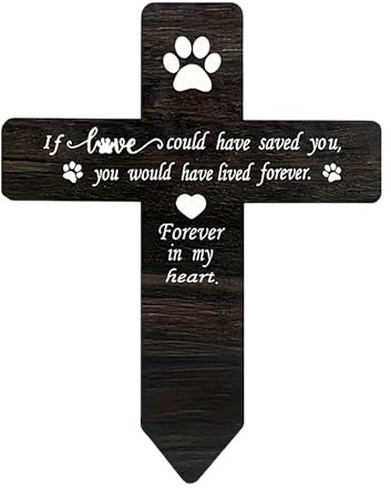 Marcatore tombale per animali domestici, in legno, per cani e gatti, segno ricordo con impronta di zampe, croce o cuore, resistente alle intemperie, per tomba e souvenir