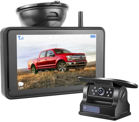 GREENAUTO Solar Rückfahrkamera Kabellos mit 5 1080P Touchscreen Monitor: 9600mAh Akku 1 Mins DIY Installation, IP69K Wasserdicht Rückfahrkameras für Auto, LKW, Van, SUV, Wohnmobil,Anhänger