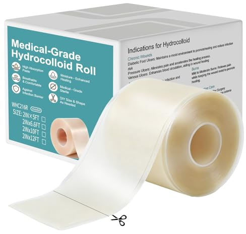 Hydrocolloid Roll 5cm x 3m, Pansement Hydrocolloïde Adhésif Imperméable et Respirant, Découpable sur Mesure pour Ampoules, Boutons, Coupures, Ultra-Mince Couleur Chair