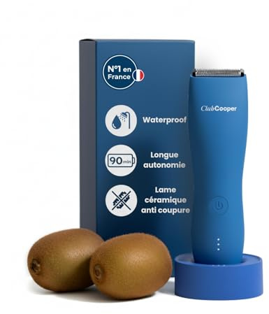 Tondeuse Intime Homme ClubCooper – Anti-Coupures pour Zones Sensibles – Lame Céramique – Waterproof IPX7 – Rasoir Corps Homme Pubis & Testicules – 5 Hauteurs 0/3/6/9/12mm – USB (Bleu)