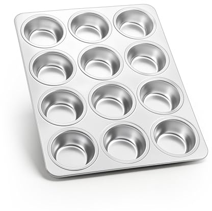 Onader Yorkshire Pudding Tray 12 Cup, Stainless Steel Muffin Cupcake Tin for Baking Muffin, Mince Pie, Brownie, Quiche, Non-Toxic & Heavy Duty, Oven & Dishwasher Safe