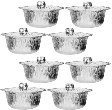 Toyvian Lot de 8 Barquettes Rondes en Aluminium avec Couvercles Pots Jetables 2000 ML Cuisson Rapide et Uniforme pour Camping Congélation Four Friture à Air Chaud et Barbecue