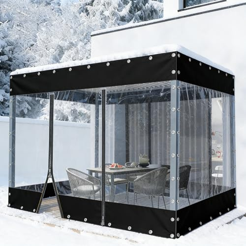 Rideau Imperméable Extérieur Transparent, Bâche en Plastique avec Porte À Fermeture Éclair, pour Pergola, Terrasse, Rideaux Latéraux de La Tente (3x2.5m)