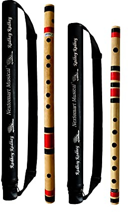 Musikalisk kombo flöjter C naturligt 7 hål (19 tum) och D naturligt 6 hål (17 tum) bambu flöjt bansuri med flöjt bärväska gratis av indisk samlarobjekt