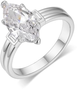 Ayoiow Marquise Vorsteckring Weißgold 585 für Damen mit 3ct Moissanit, Bandring 585 Weißgold für Sie, 14 Karat Größe 52 (16.6)