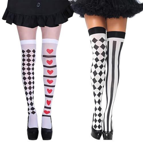 OPVYAEU 2 Pares Medias Elfo Mujer Medias Rayas Rojas y Blancas Medias Blancas y Rojas Medias Elfo Medias Rayadas Niña Medias Carnaval Mujer Disfraz Fiesta Cosplay