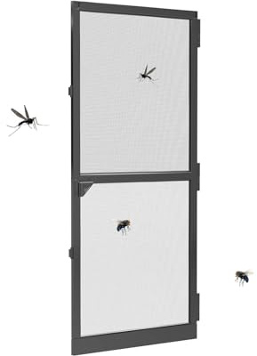 LZQ Fliegengitter Tür Insektenschutz 95×210 cm, Fliegengittertür mit Aluminiumrahmen, Mückenschutz Mückengitter Tür aus Fiberglasgewebe, Fliegenschutzgitter für Balkon- und Terrassentür, Schwarz
