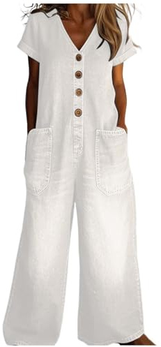 Zanisouta Peto de trabajo para mujer, elegante, para bodas, vaqueros, de manga larga, de pierna ancha, estilo vaquero, vintage, desgastado, vaquero, largo, holgado, traje de pantalón