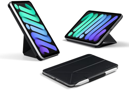 PITAKA Folio 3 for iPad Mini 6/Mini 7 5 Angles Magnetic Slim Stand Black | iPad Mini Case Ultra-Light&Slim and Apple Pencil Holder Auto Wake/Sleep in Premium Leather Foldable Magnetic Soft Stand