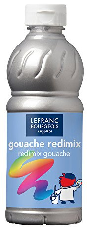 Lefranc Bourgeois 188342 flüssige Tempera Redimix Farbe, leuchtende Gouachefarbe auf Wasserbasis, hohe Deckkraft, hervorragenden Maleigenschaften, gebrauchsfertig, 500ml Flasche - Silber
